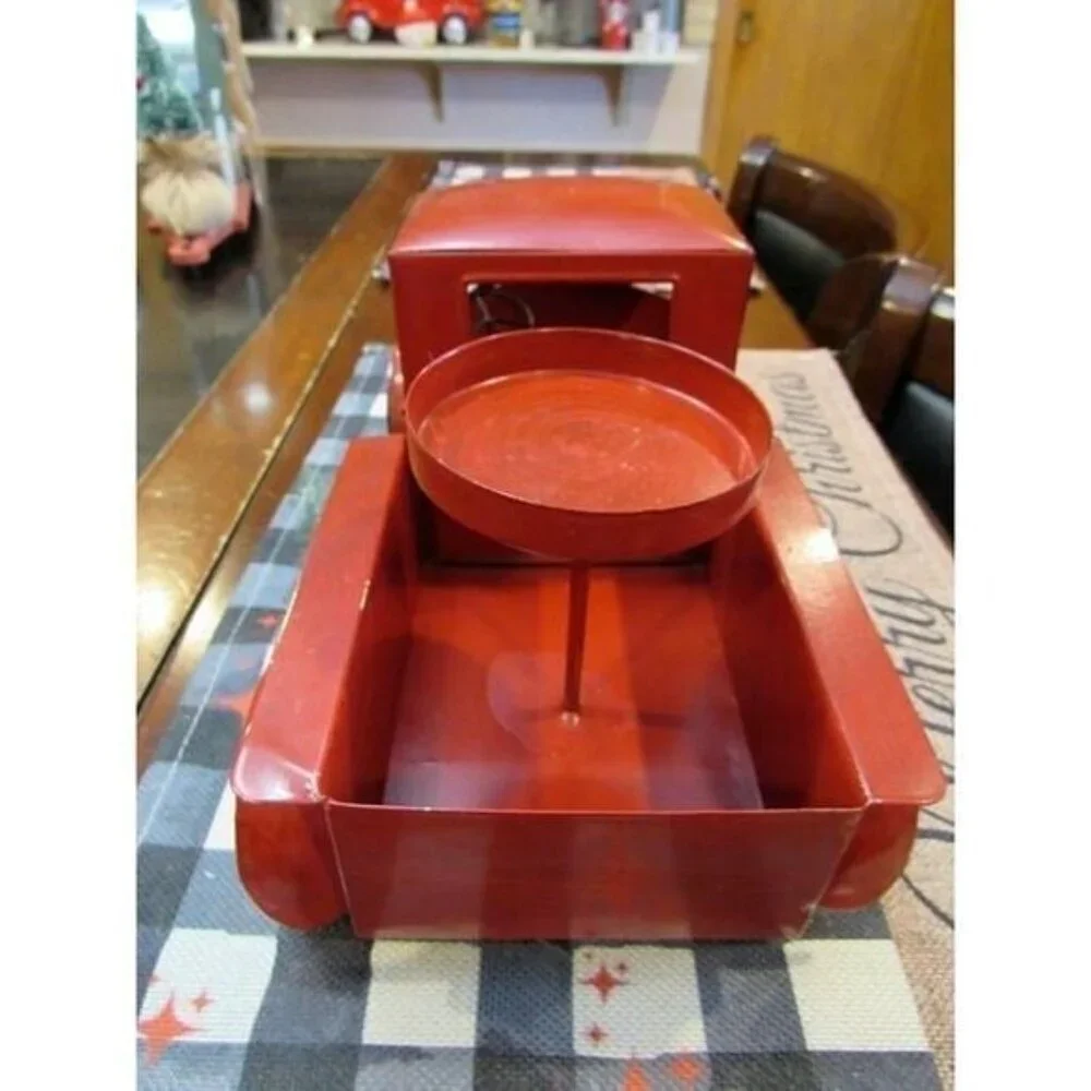 Red Christmas Truck Farmhouse Decor Candle Holder 12” Long Holiday
